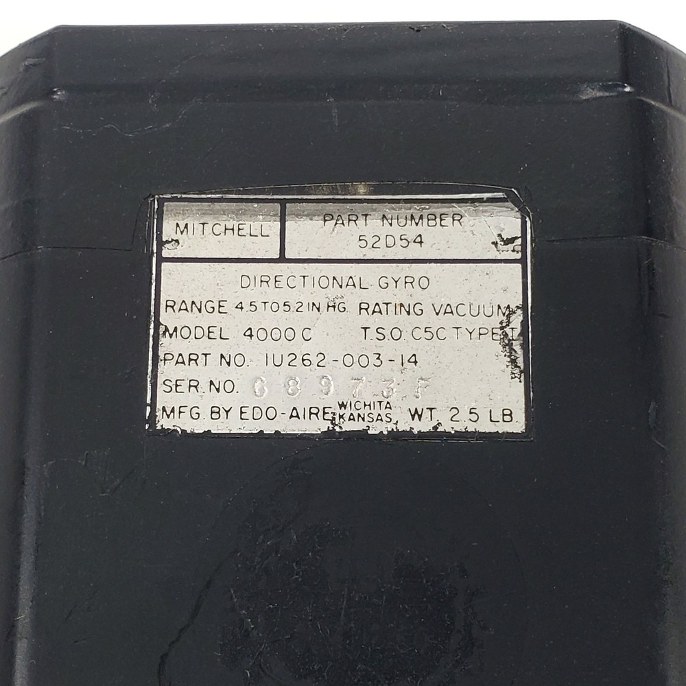 NEEDS OVERHAUL Edo-Aire Directional Gyro 4000C P/N 1U262-003-14 - Missing Knobs