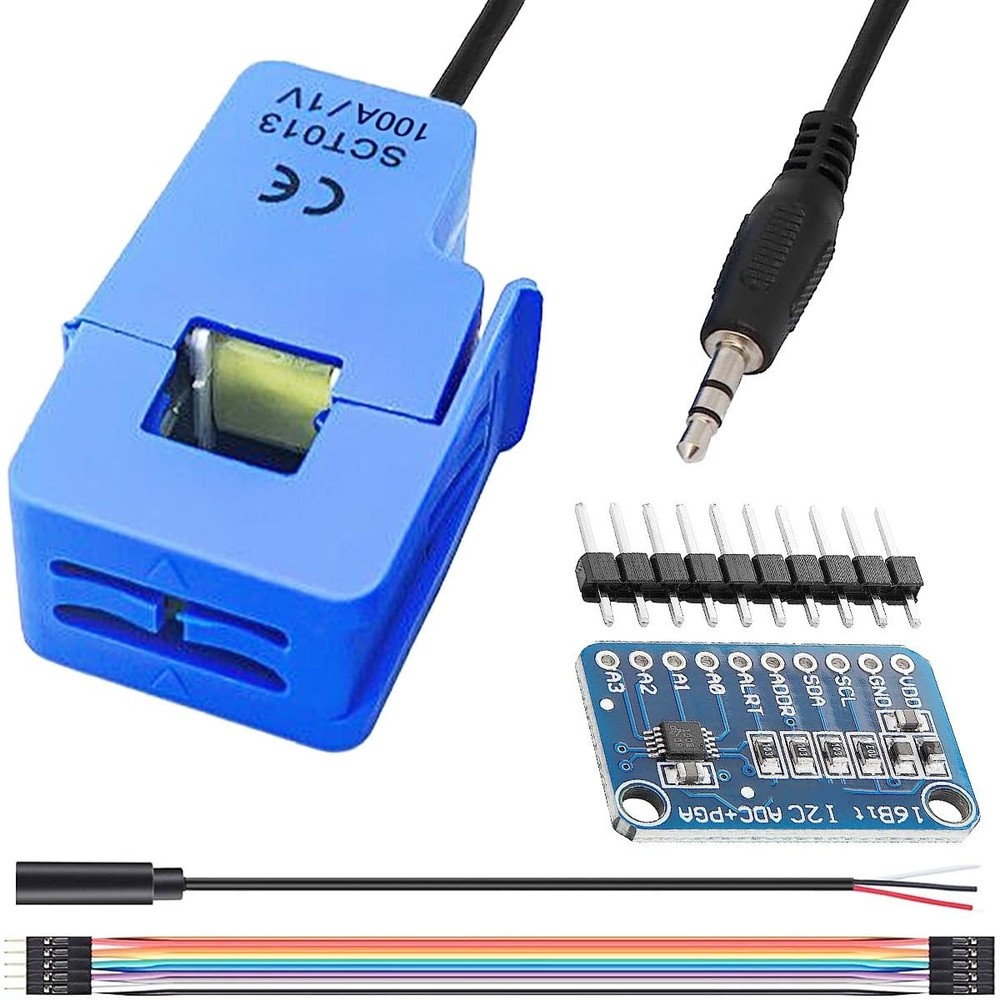 Non-invasive Split Core Current Transformer 100A/1V AC Sensor + ADS1115 Module &