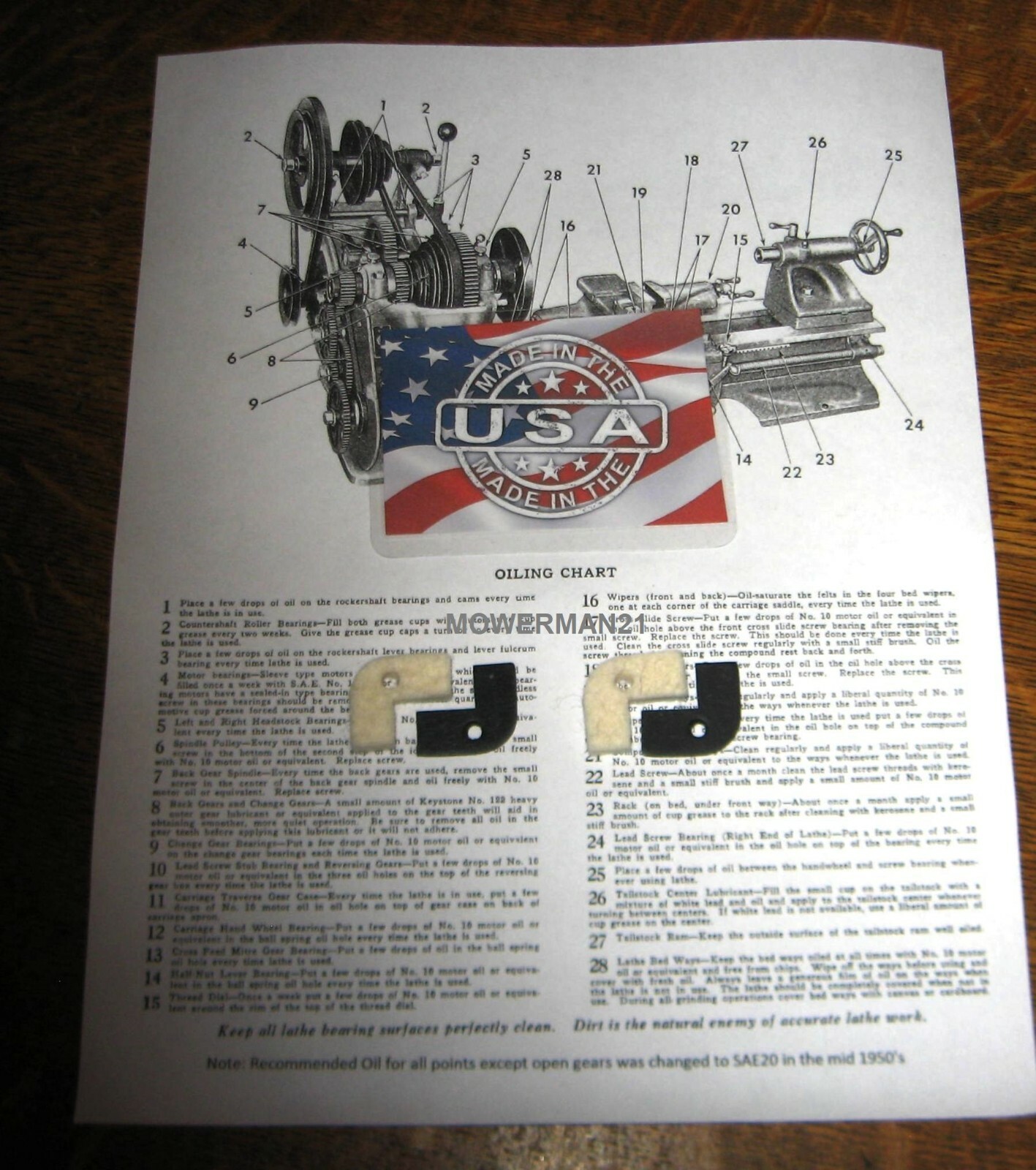 Felt Wiper Way Set Atlas Craftsman Metal Lathe 10 /12 Commercial USA FAST SHIP