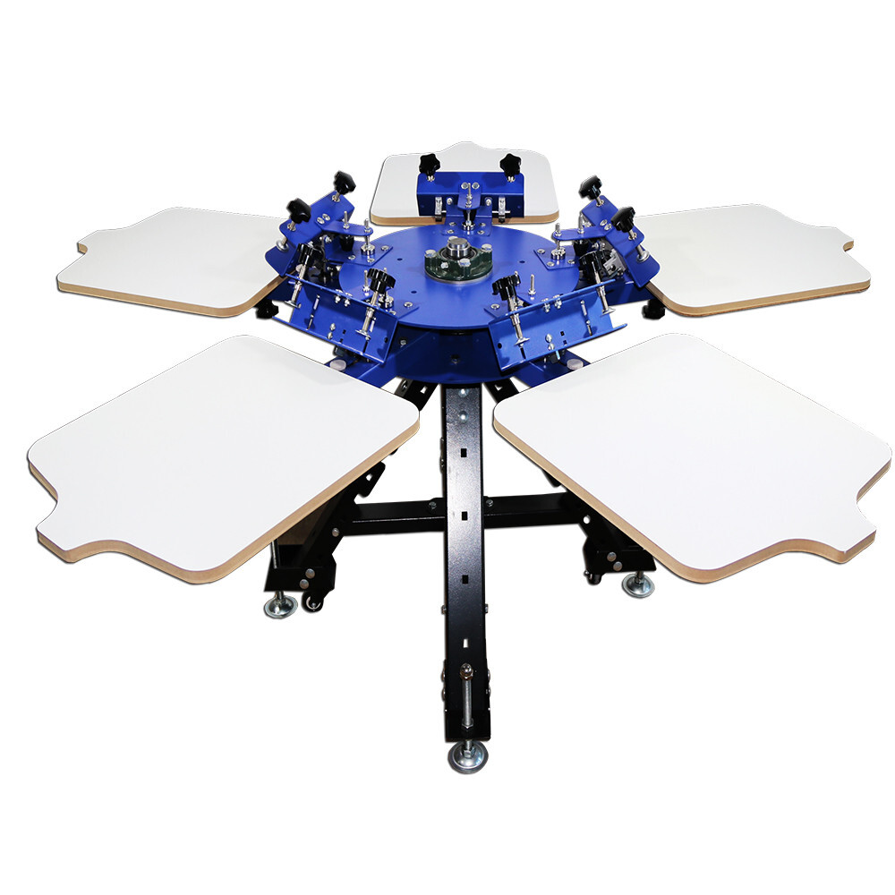 Double Rotating 5 Color 5 Station Screen Printing Machine Height Adjustable
