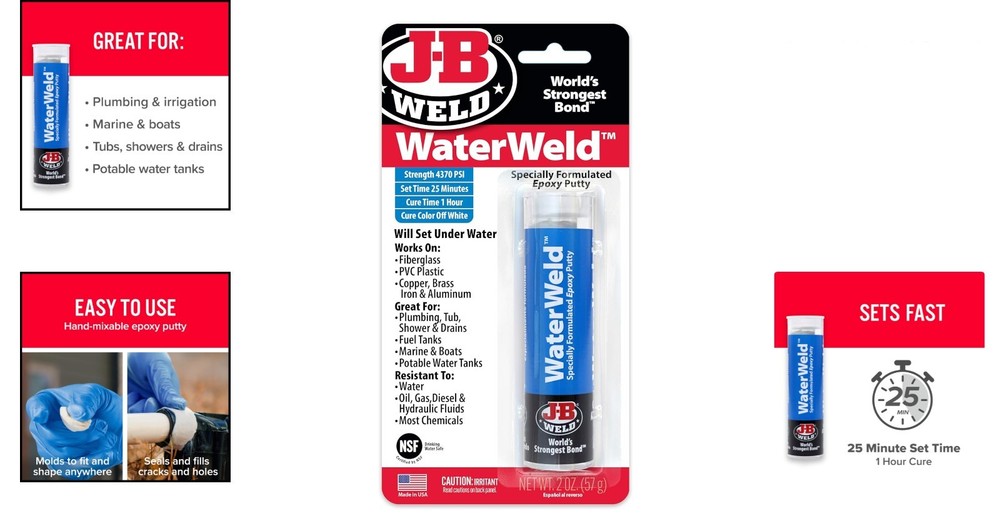 Versatile 2 oz WaterWeld Epoxy Putty Stick - Quick Drying, Waterproof Solution