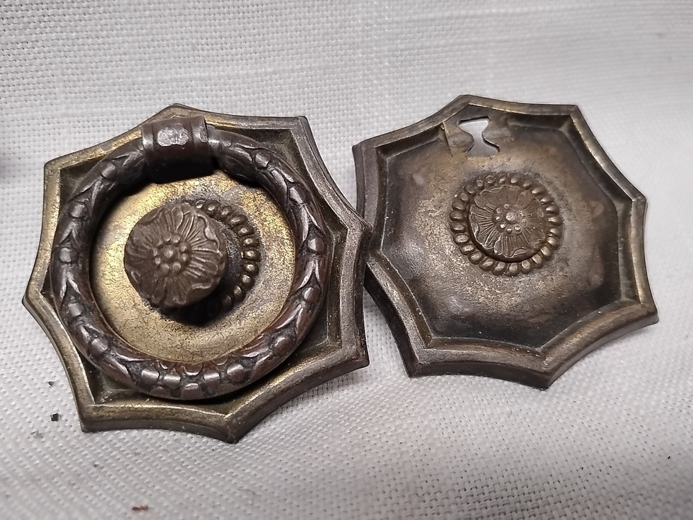 Antique Victorian Brass Drop Ring Drawer Pull Handle Knobs lot of 5