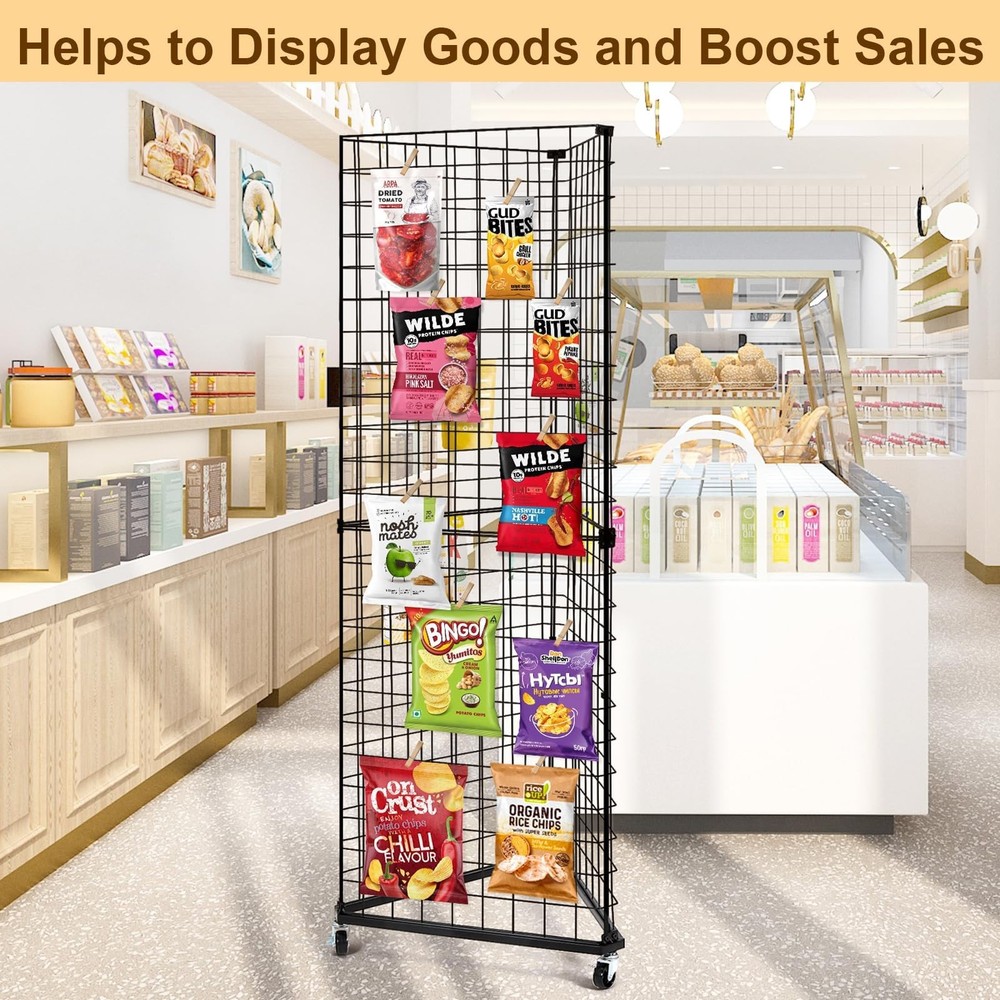 Triangular Gridwall Panel Display Stand, Black Triangle Wire Grid Tower with ...