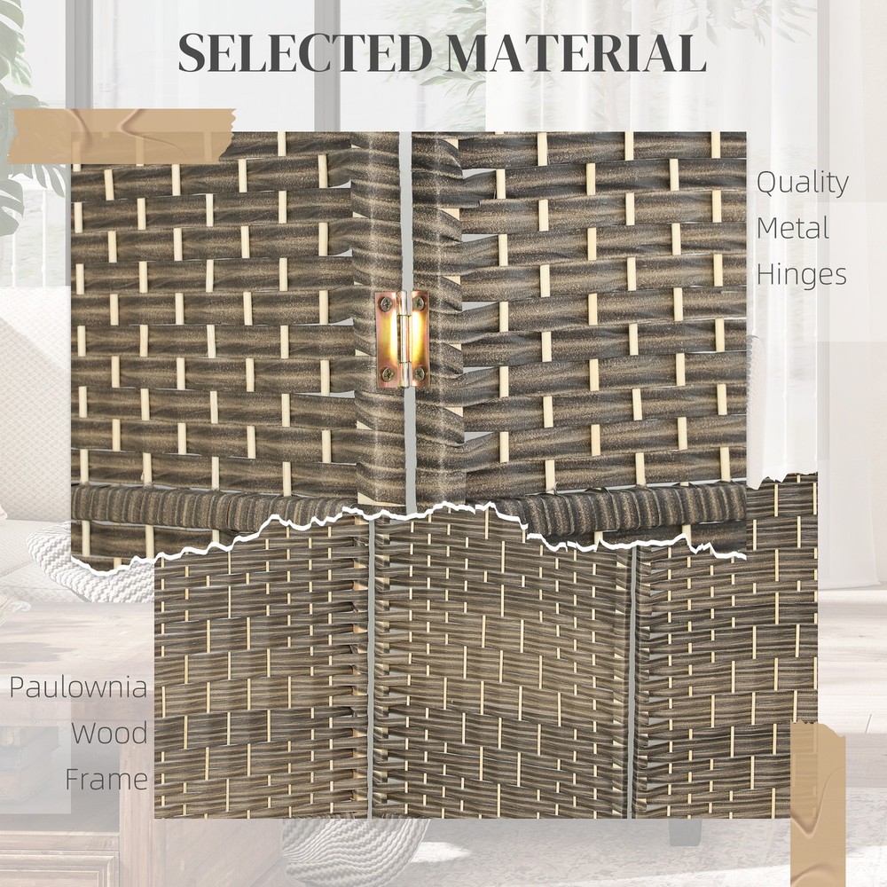3 Panel Room Divider Hand-Woven Freestanding Partition Brown