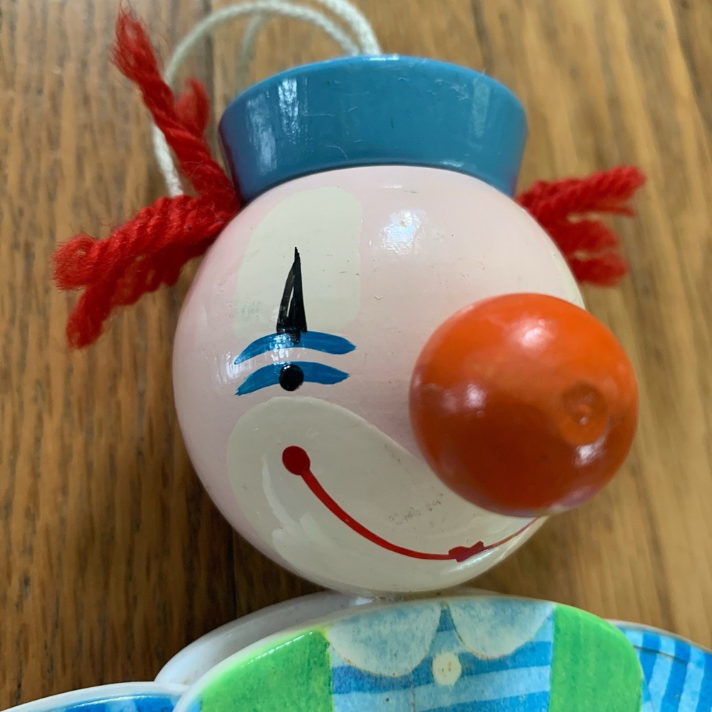 Vintage Sevi Jumping Jack wooden clown pull string toy puppet