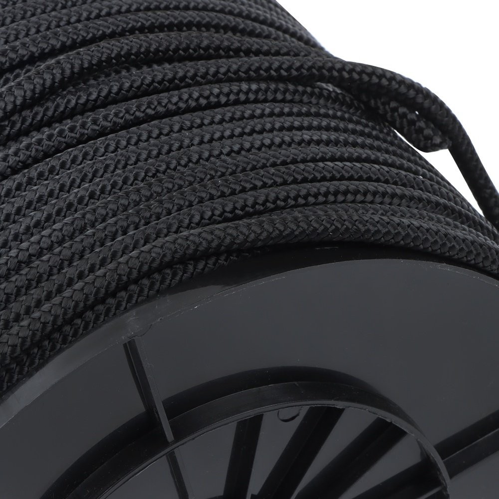 1/4" × 500' Black Nylon Rope Sturdy Spool Solid Braid Knot Rope Multipurpose