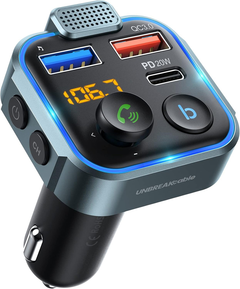Unbreakcable Bluetooth 5.3 FM Transmitter for Car, [PD 20W + QC 3.0] [Stronger M