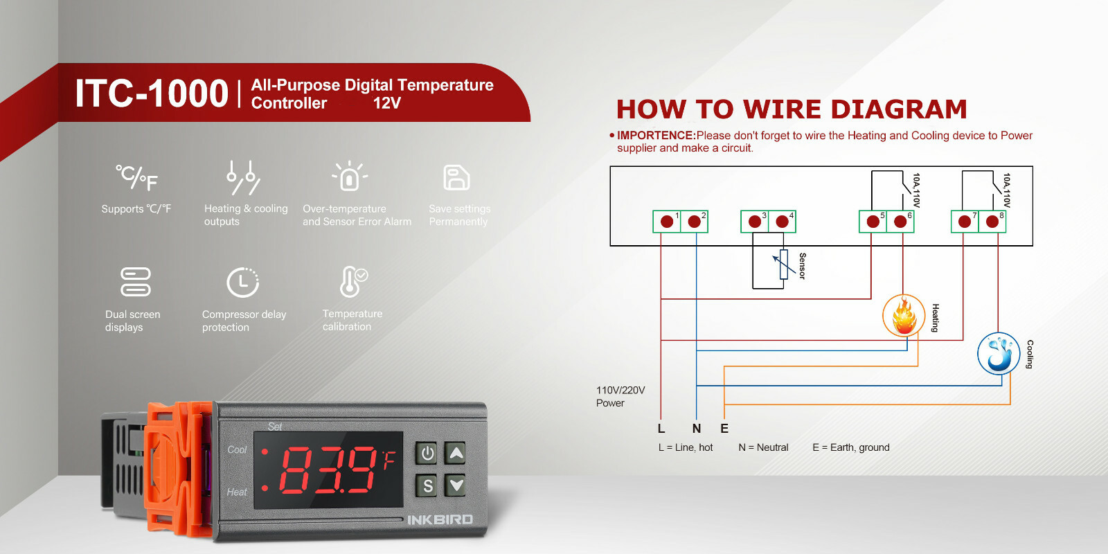 Digital Temperature Controller Thermostat ITC-1000 12V Fan Heater Control Cooler