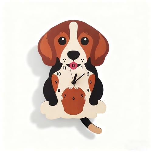 Dog Pendulum Wall Clock,Cute Swing Tail Beagle-styled Wall Clock Decorative