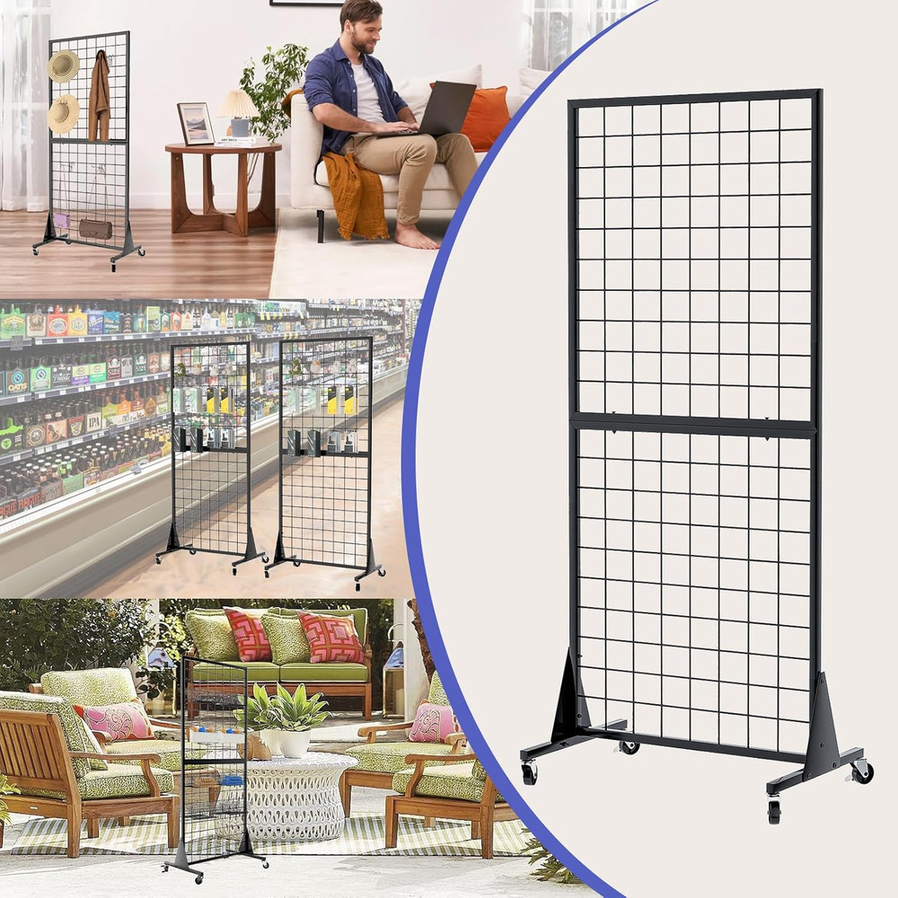 2-Pack Heavy Duty 2' x 5.5' Gridwall Display Stands with Triangle Base