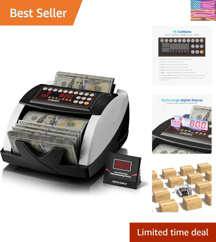 Compact Money Counter Machine with 200 Note Capacity & Fast Counting Features