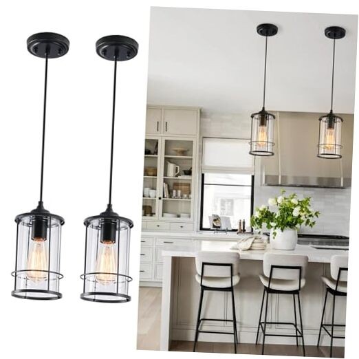 Pendant Lights Hanging Light Fixtures Kitchen Island 2 Pack with 2-Light Black