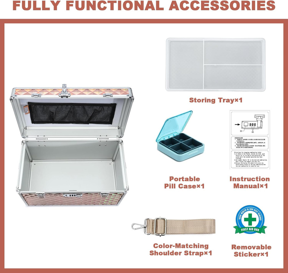 Storage Lock Box with Combination Lock, Lockable Medicine Storage Box, Empty Fir