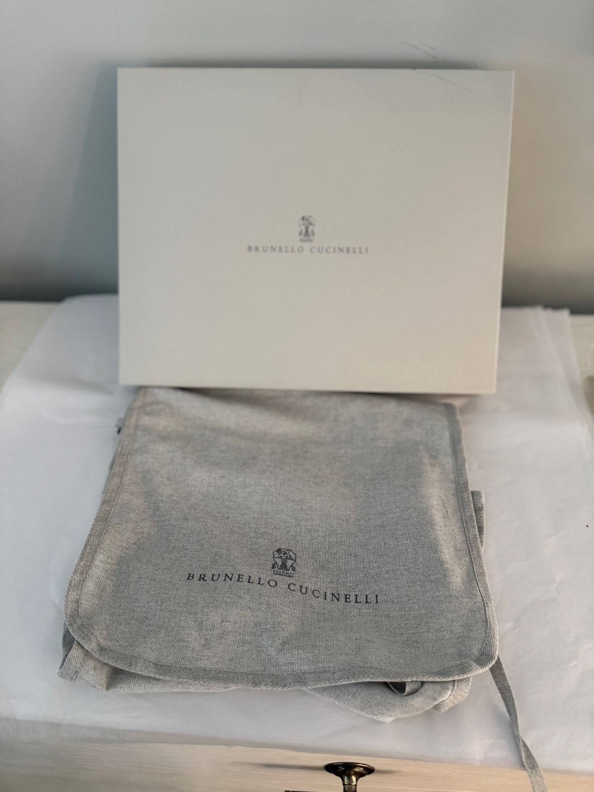 Brunello Cucinelli 15 x 2.25 x 2.5 Empty Storage Box With Folding Cloth Pouch