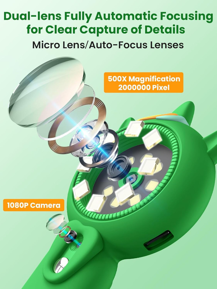 Microscope for Kids, Auto-Focus Handheld Digital Microscopes with 2.0" Screen, 8