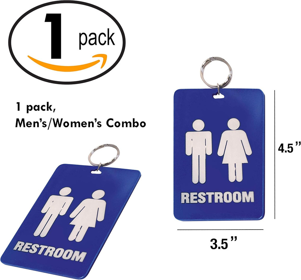 - Unisex Restroom Pass Key Tag, Plastic with Split Key Ring Keychain Identifier