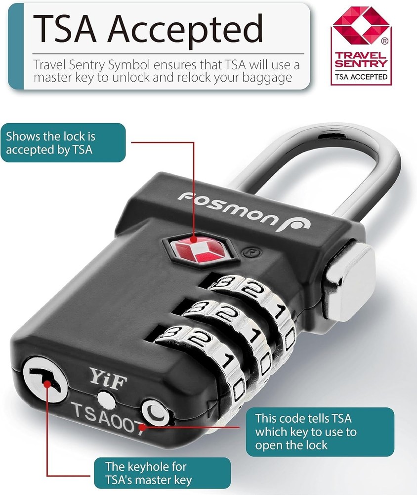 Multi-Purpose TSA Approved Lock - 3 Digit Resettable Combination Padlock