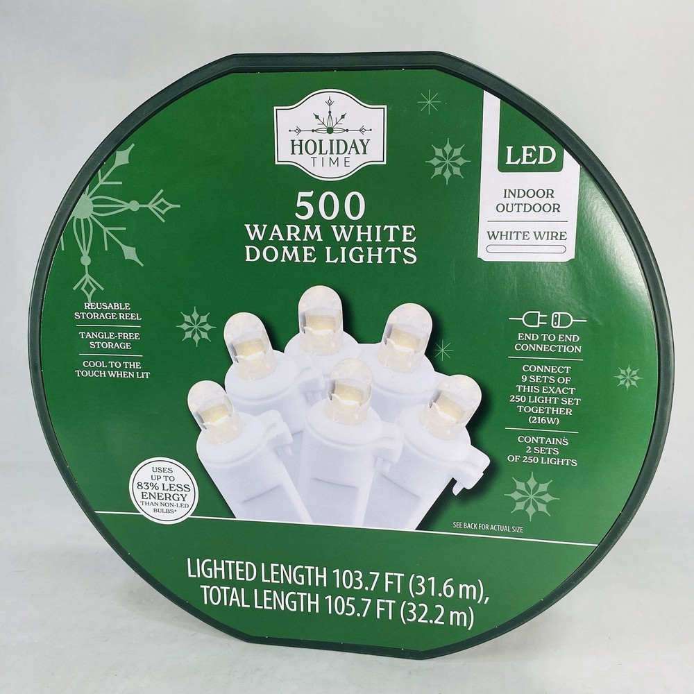 Holiday Time 500-Count Warm White LED Dome String Lights with White Wire String