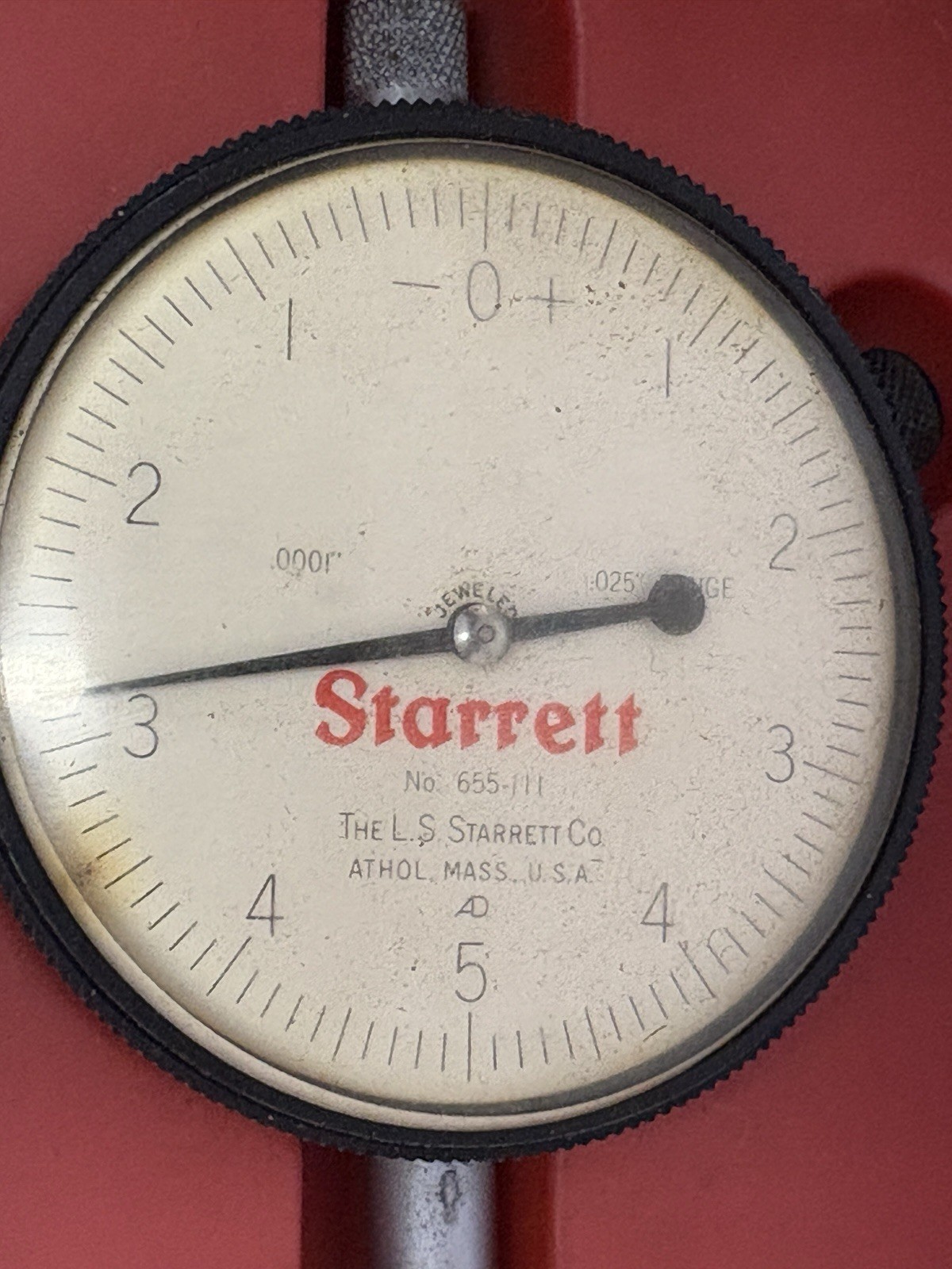 Starrett #655-111 0-.025 range 5-0-5 Dial Indicator