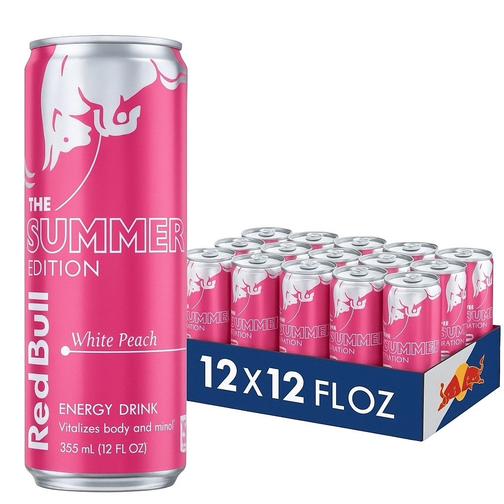 (12 Pack) Red Bull Summer Edition White Peach Energy Drink with Vitamins, 12 Oz
