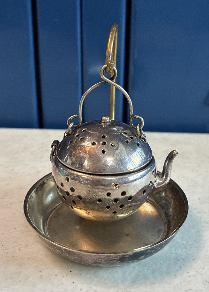 Vintage Silver Plated Tea Ball Teapot Infuser Strainer SET