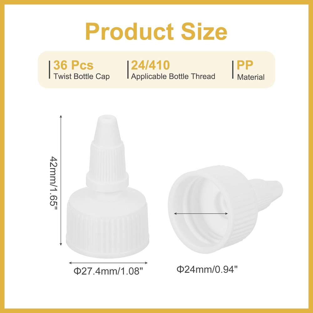 36Pcs 24/410 Plastic Ribbed Edge Squeeze Bottle Replacement Caps, White