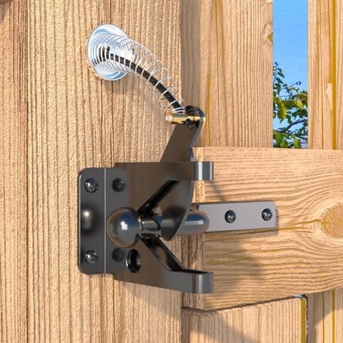 Gate Latch with Spring Cable Pull for Fence Gate - Carbon Steel - Black,Self ...