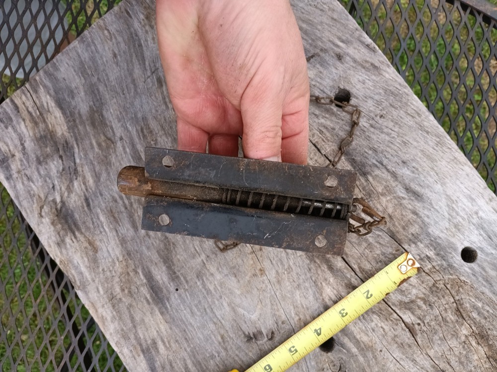 Antique Spring Loaded Gate Latch With Chain