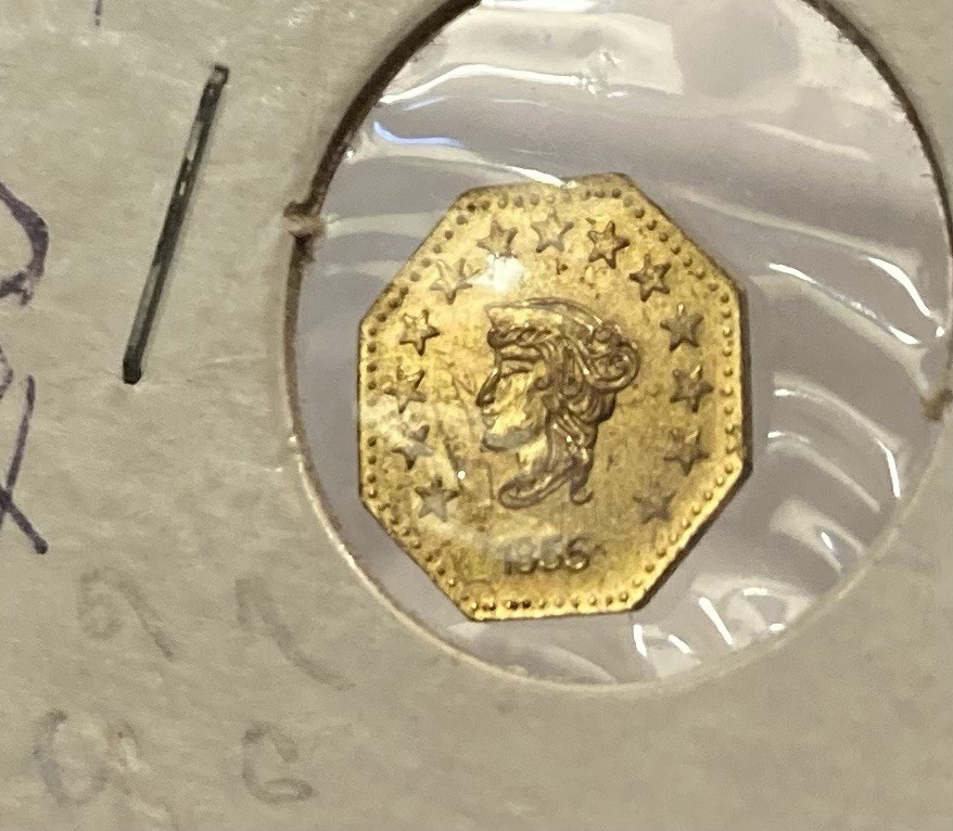 1855 California Gold 1/2 Denomination Octagonal Coin 13 Stars