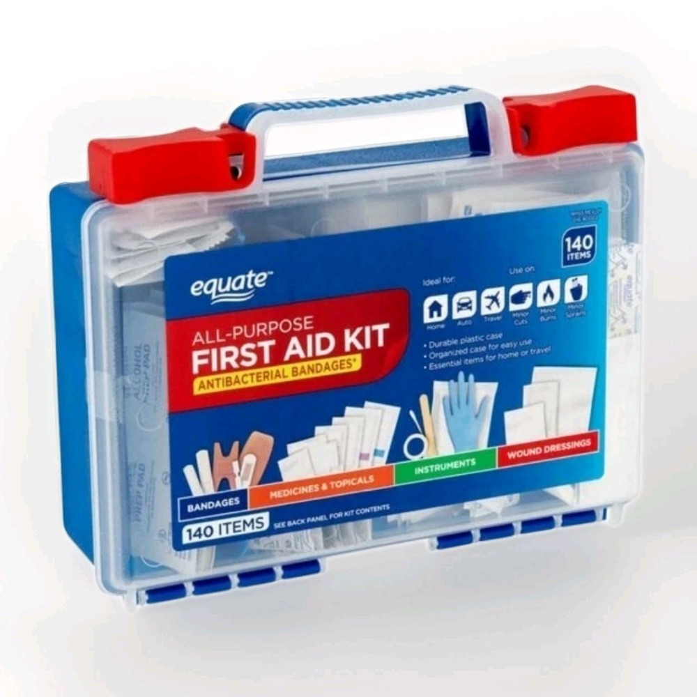 Equate 140pc All Purpose First Aid Kit Durable Plastic Case Essential Items