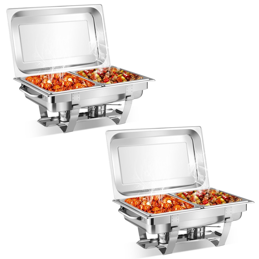 Costway 2PCSs Full Size Chafing Dish 9 Quart Stainless Rectangular Chafer Buffet