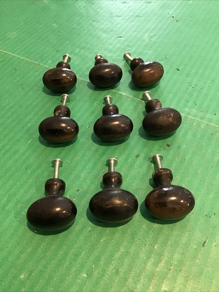 Lot of 9 VTG Heavy Egg Oval Drawer Knobs Pulls Solid Metal 1-1/4" Machine Age