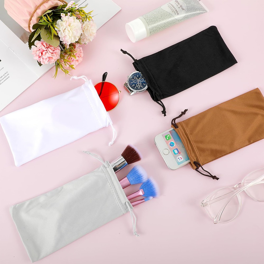 4 Pack Microfiber Soft Eyeglasses Pouch Sunglasses Case with Drawstring
