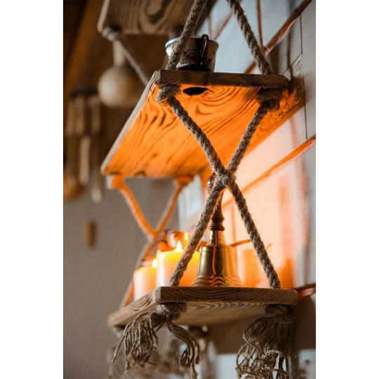 Hanging 3 Tier Rope Wall Window Planter Floating Shelves, Wood Bathroom Shelves