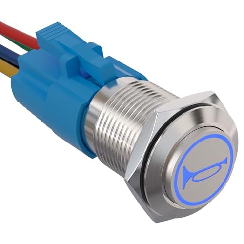 19mm 12V Momentary Speaker Horn Push Button Toggle Silver Shell-Blue HORN