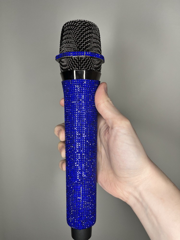 Blue Rhinestone Wireless Karaoke Microphone + Receiver System - Rechargeable