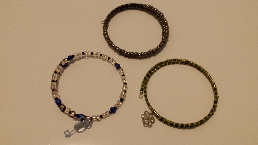 Handmade Bracelets With Memory Wire & Beads (Includes All 3) Different Colors