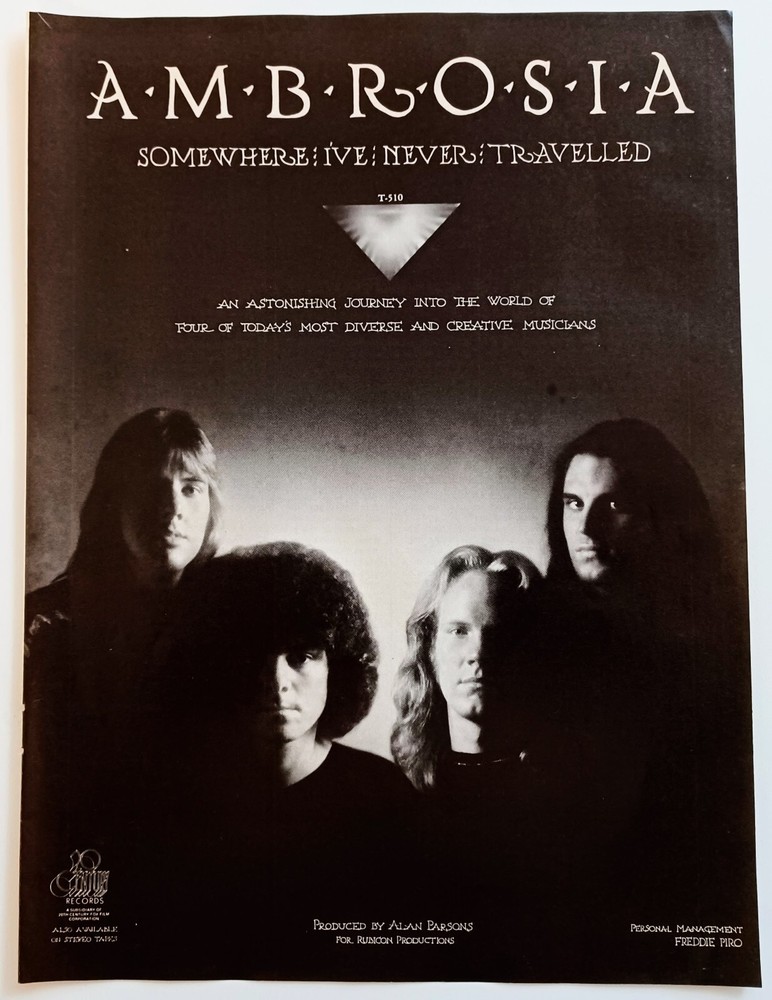 AMBROSIA~SOMEWHERE I'VE NEVER TRAVELLED~1976 ALBUM PROMO AD ADVERT POSTER PINUP
