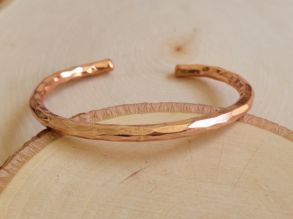 Hammered Solid Copper Cuff - Pure Copper Arthritis Therapy Adjustable Bracelet