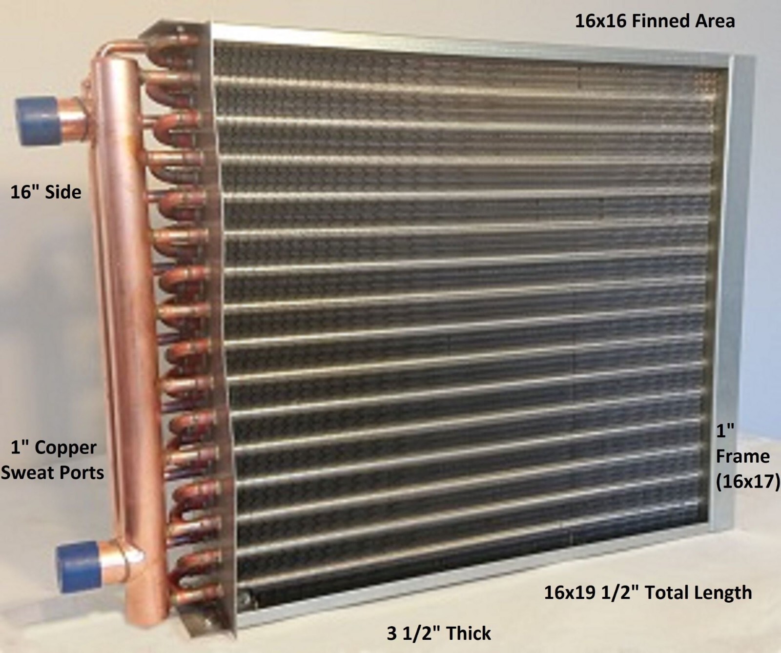 16x16 Water to Air Heat Exchanger~~1" Copper ports w/ EZ Install Front Flange