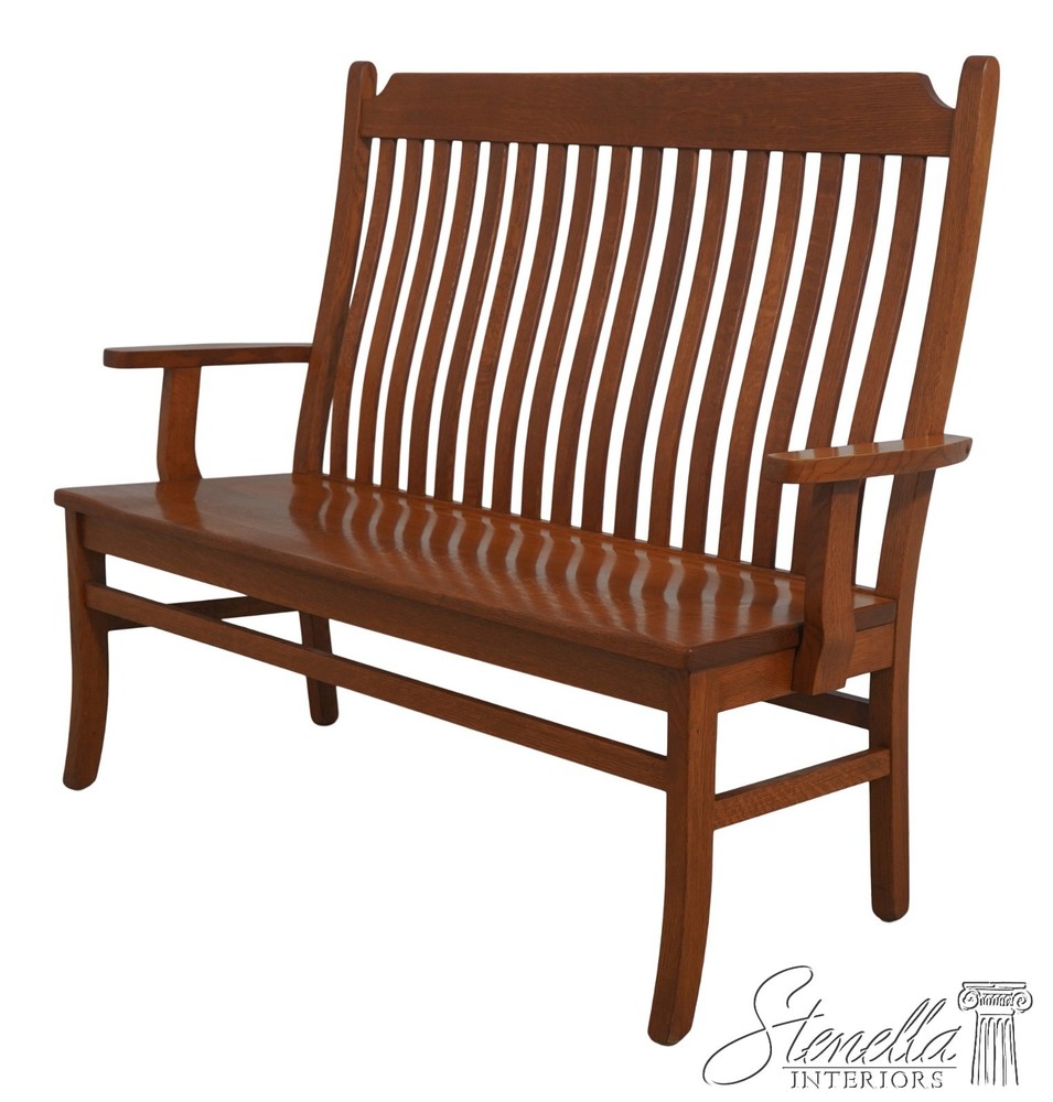 72209:  Arts And Crafts Style Solid Oak Slat Back Bench