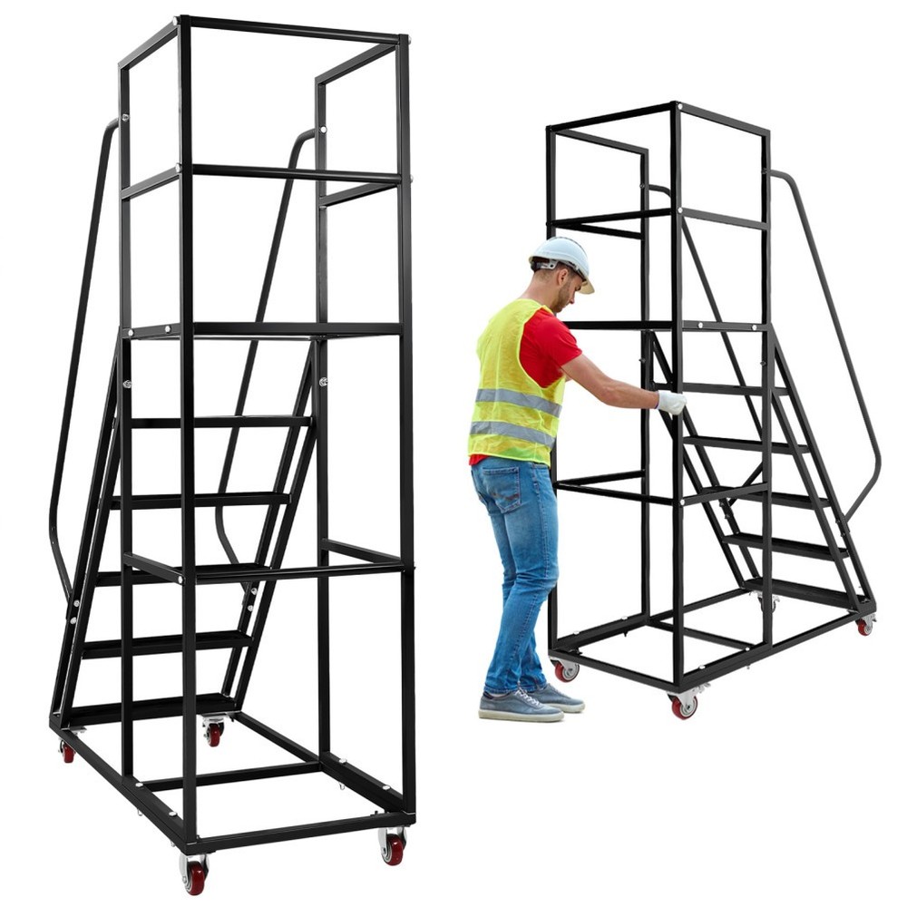 6Step Rolling Warehouse Step Ladder Rolling Stair &Wheel Movable Platform Ladder