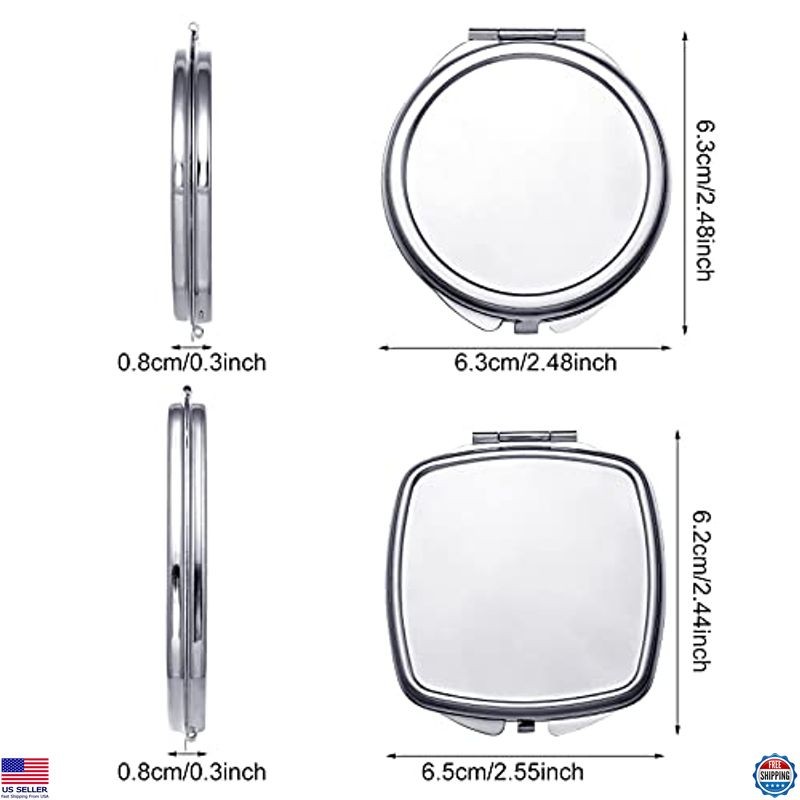 Jetec 12-Pack Compact Mirror Sublimation Blanks - Double-Sided Round & Square