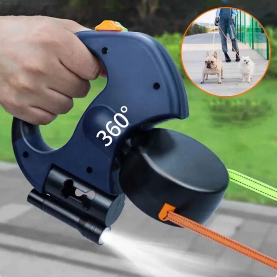 Retractable Reflective Dual Pet Leash Lead 360Swivel Double Dog Walking Leash A+