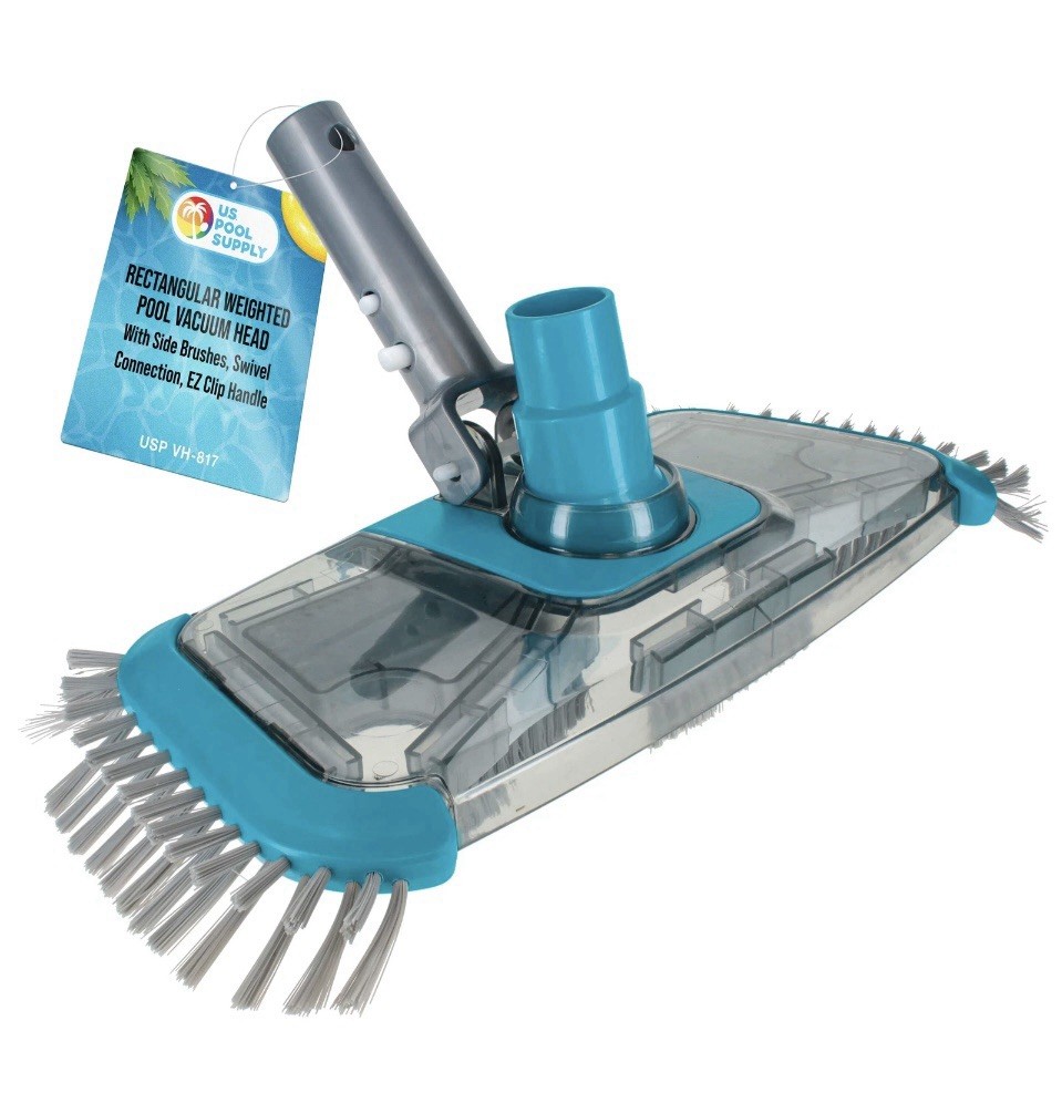 Rectangular Weighted Pool Vacuum Head with Side Brushes, Swivel Hose Connection