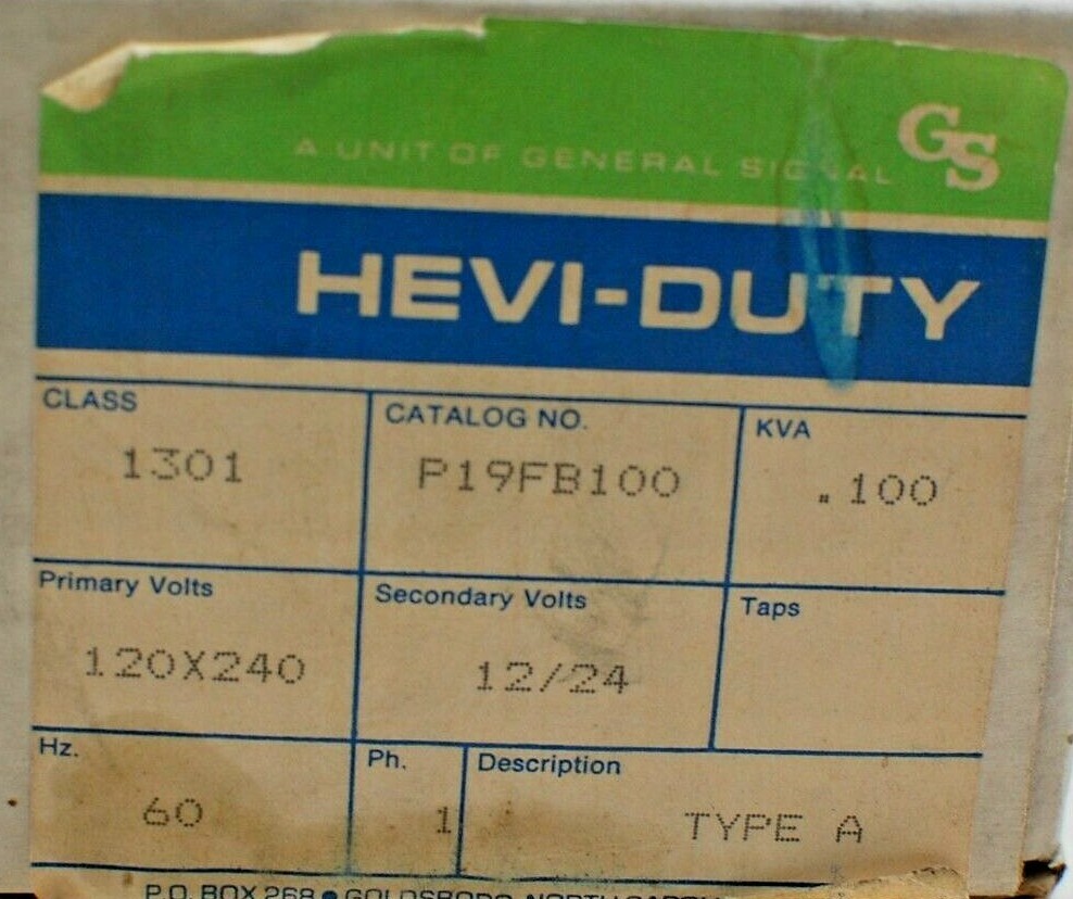 Hevi-Duty P19FB100 General Purpose Transformer