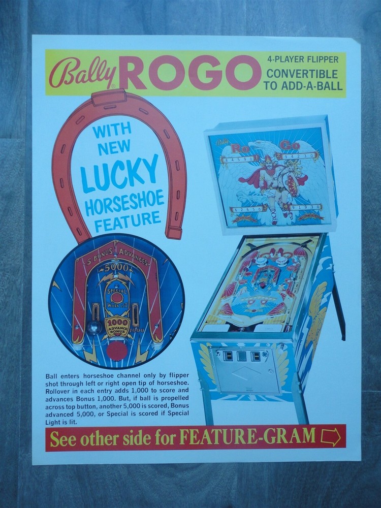 Rogo Pinball Machine Flyer / Bally Original Brochure