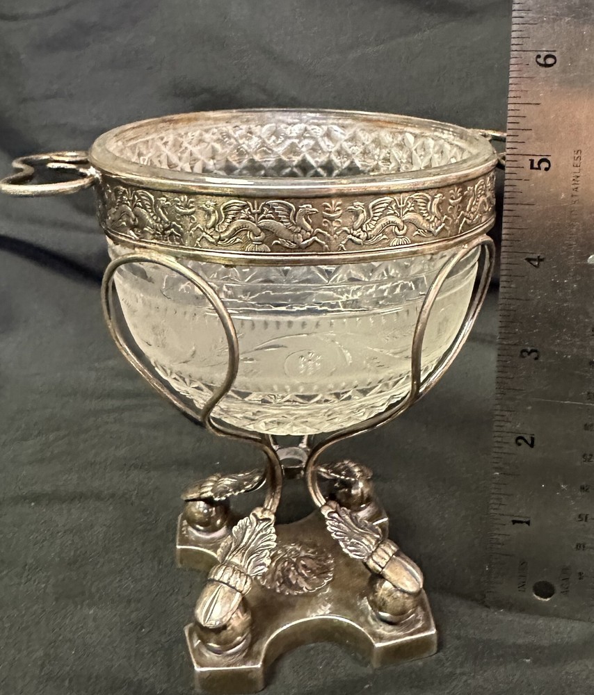 Antique Sterling Silver Compote Cut Crystal Insert
