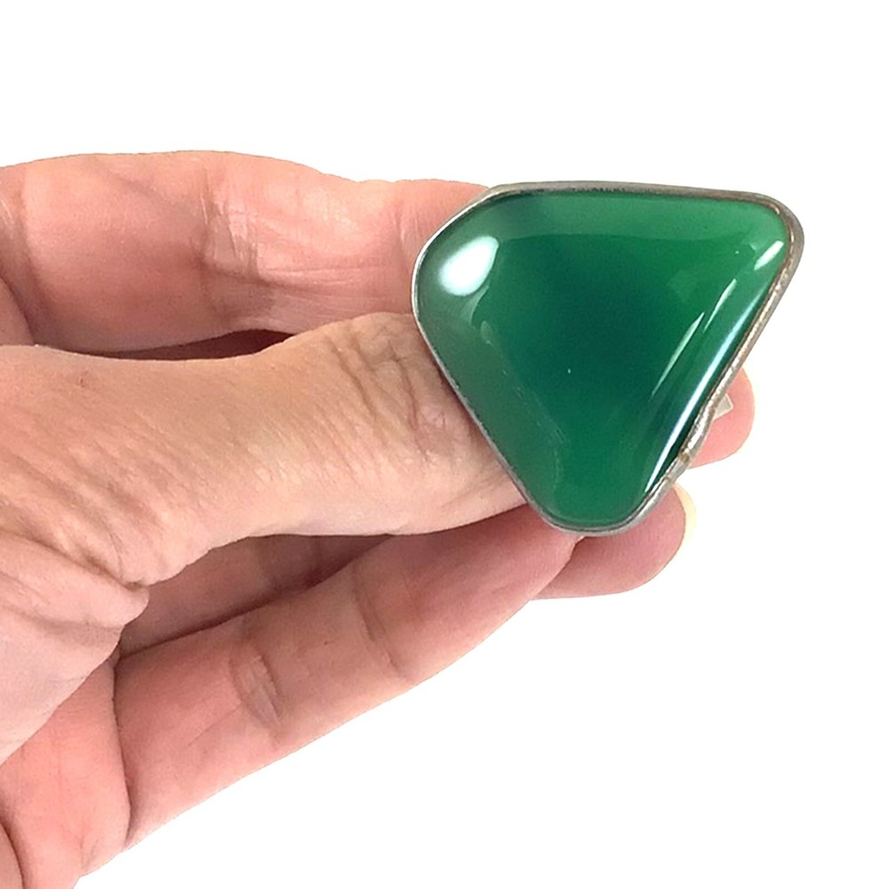 Green Agate Natural Agate Adjustable Ring Agate Freeform Silver Plated Ring Gift