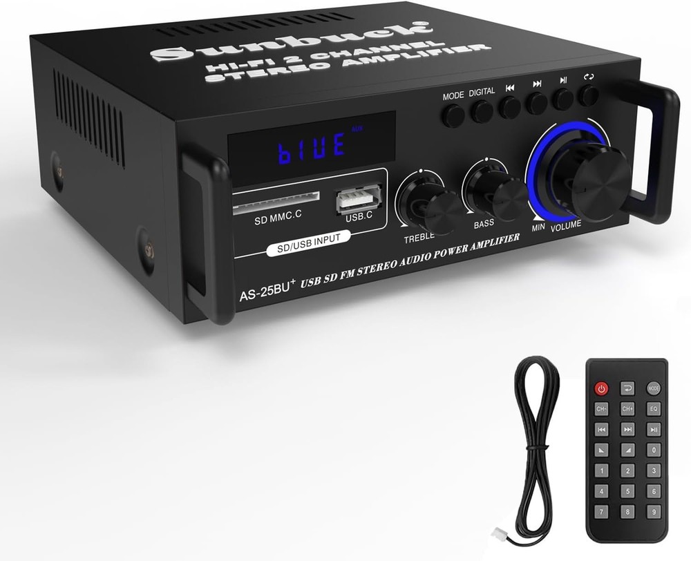 Sunbuck Small Stereo Amplifier, Receiver with Bluetooth, Black